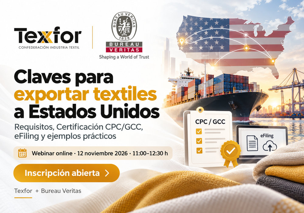 Webinar: Claves para exportar textiles a Estados Unidos: Requisitos, Certificación CPC/GCC, eFiling y Ejemplos prácticos por Bureau Veritas